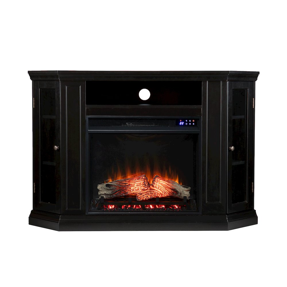 Claremont Electric Corner Touch Screen Fireplace Storage in Black Color. Picture 2