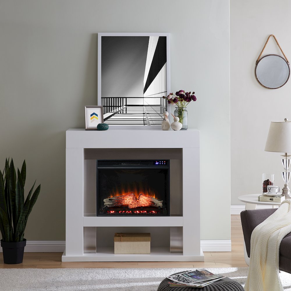 Lirrington Stainless Steel Touch Screen Electric Fireplace in Grey Color. Picture 3