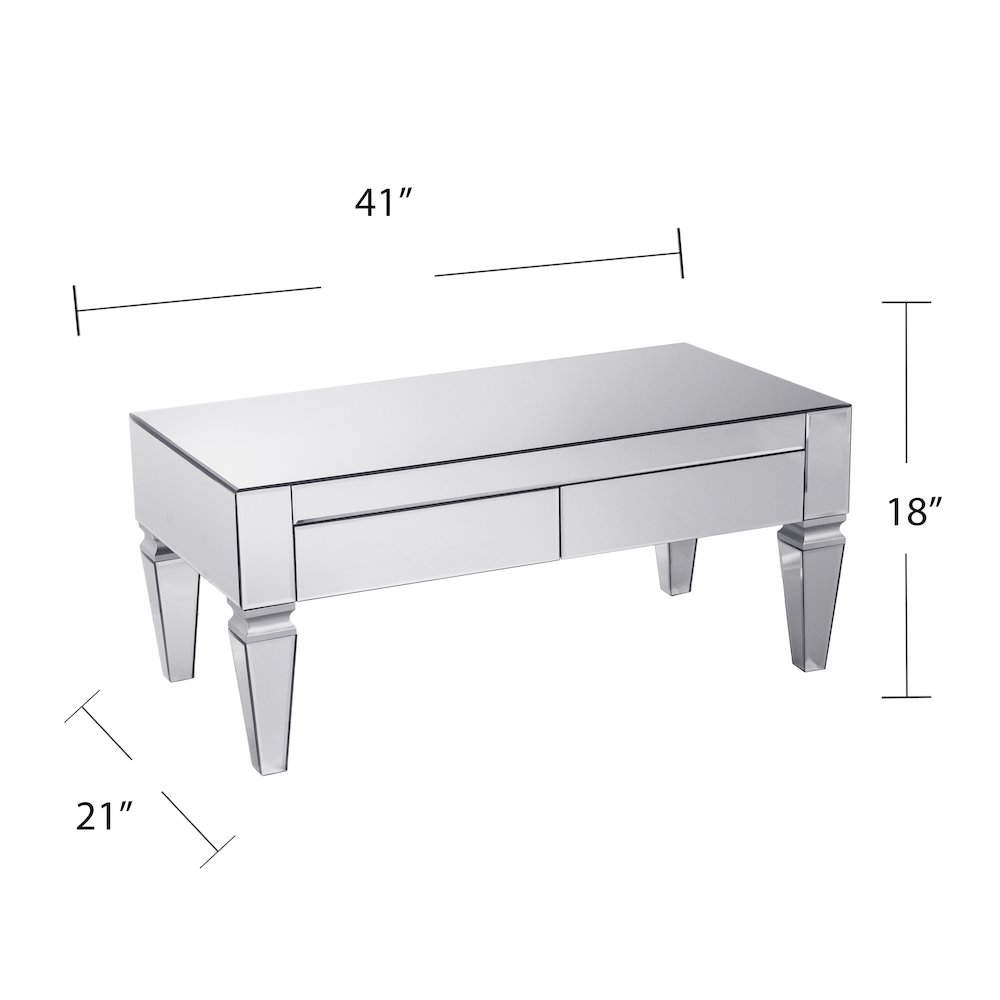 Darien Mirrored Coffee Table Storage in Silver Color. Picture 6