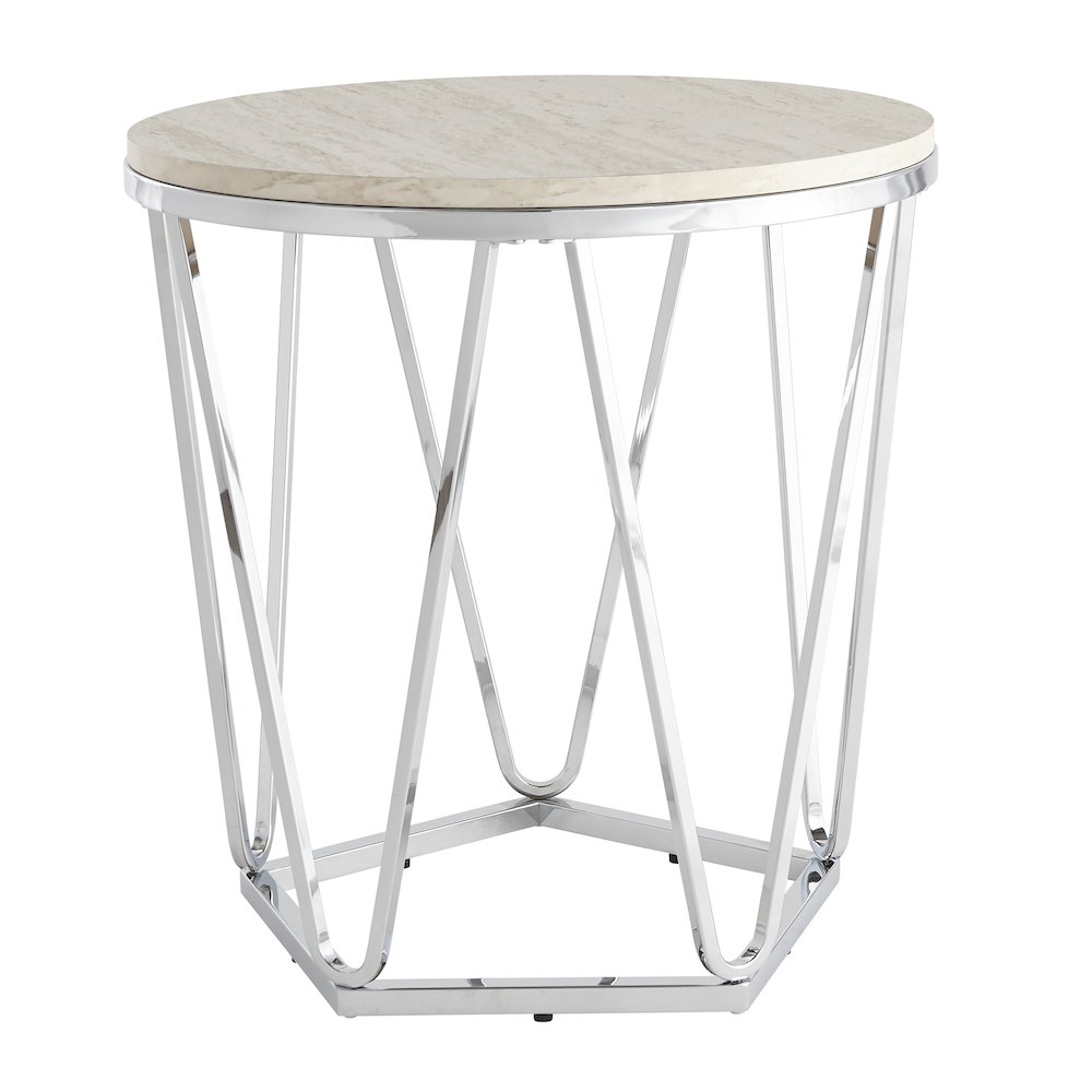 Luna Round Faux Stone End Table in Silver Color. Picture 2