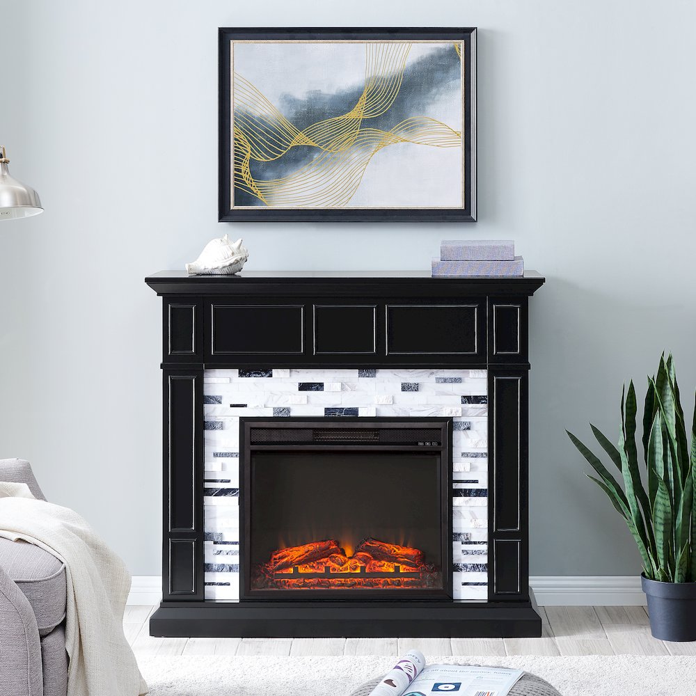 Drovling Marble Base Electric Fireplace in Black Color. Picture 3