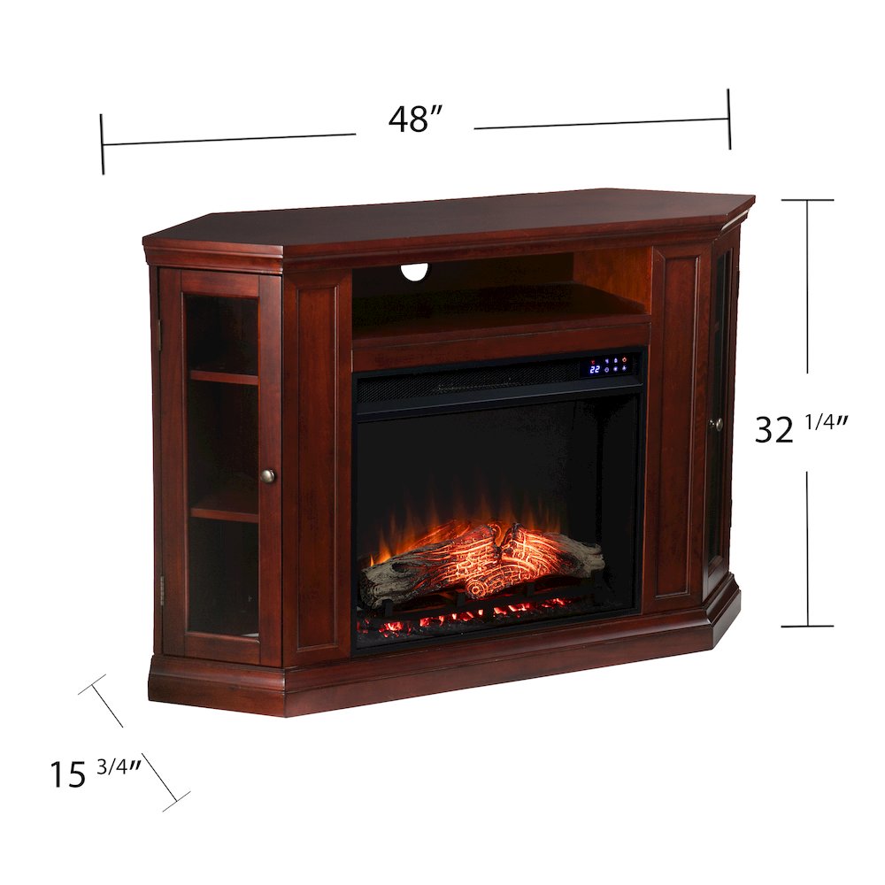 Claremont Electric Corner Touch Screen Fireplace Storage in Brown Color. Picture 6