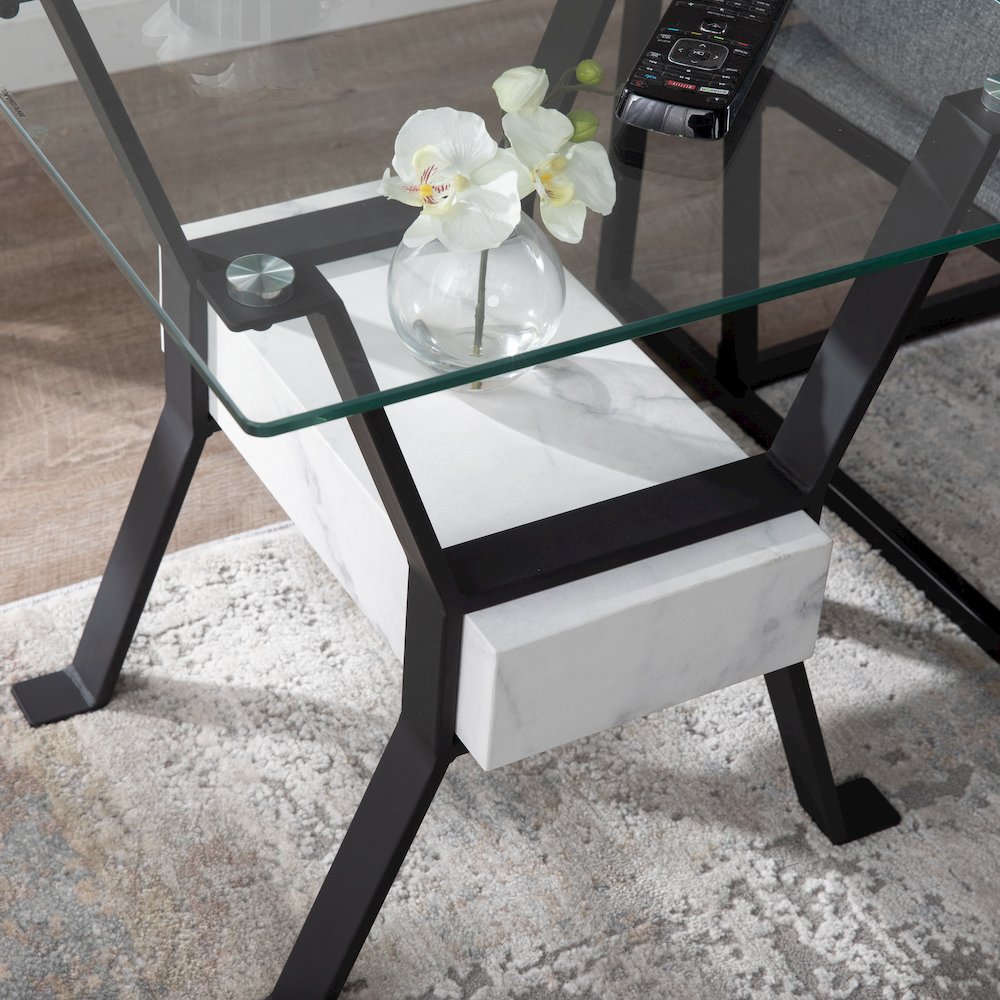 Darvette Glass-Top End Table in Black Color. Picture 4