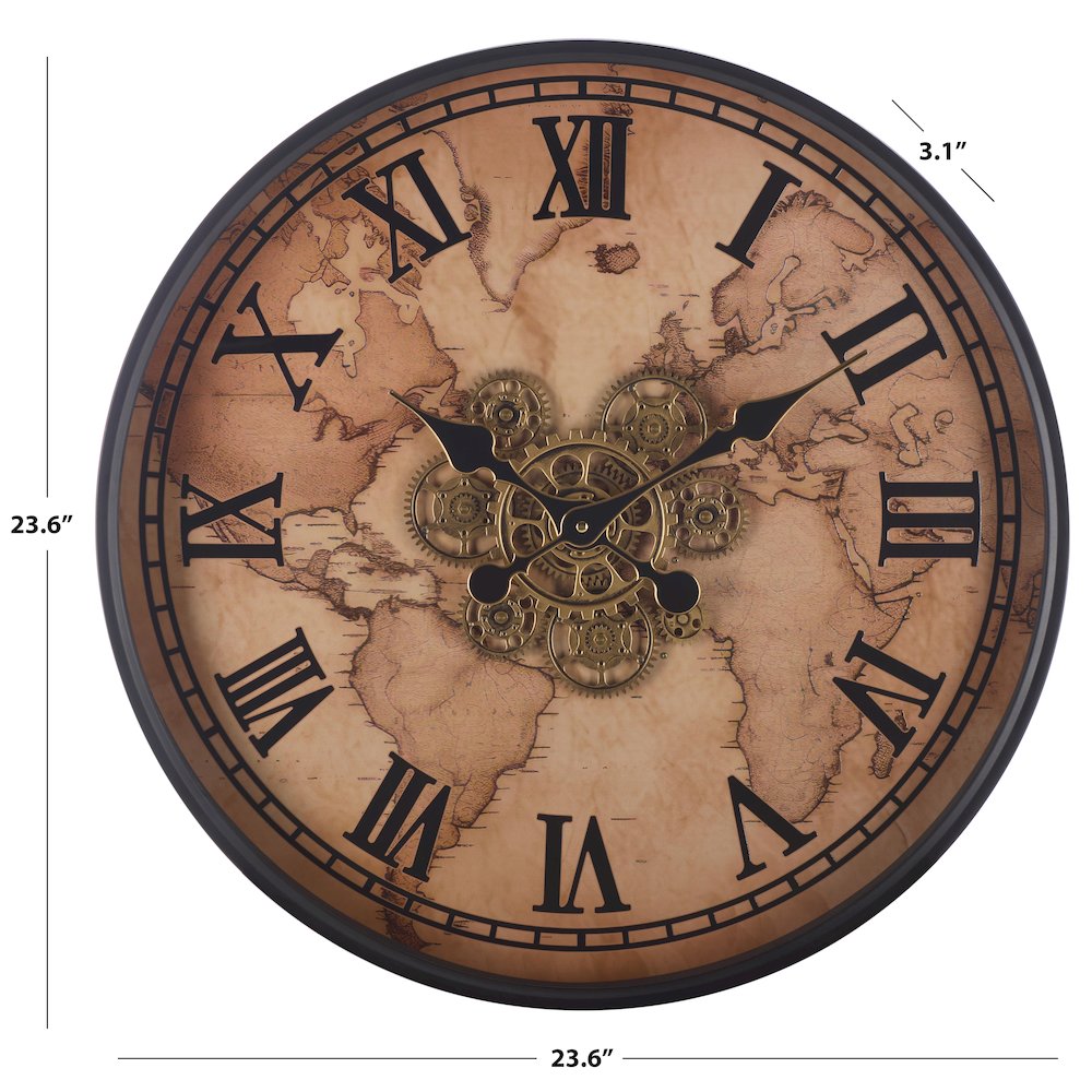 Edson World Map Gear Clock/Beige. Picture 3