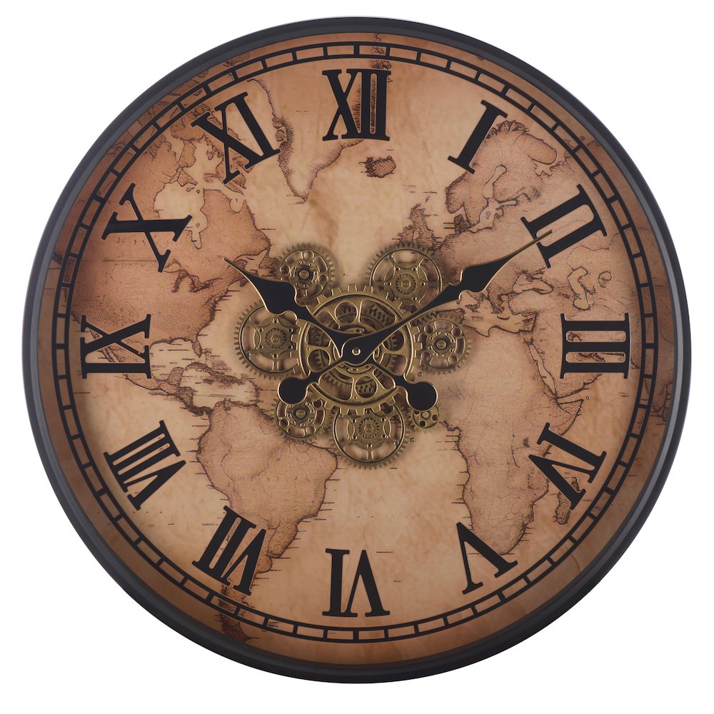 Edson World Map Gear Clock/Beige. Picture 4