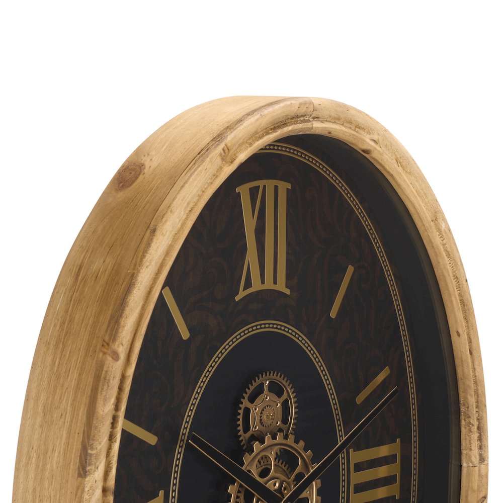 Effi Oval Roman 4 Number Gear Clock/Black/Gold. Picture 2