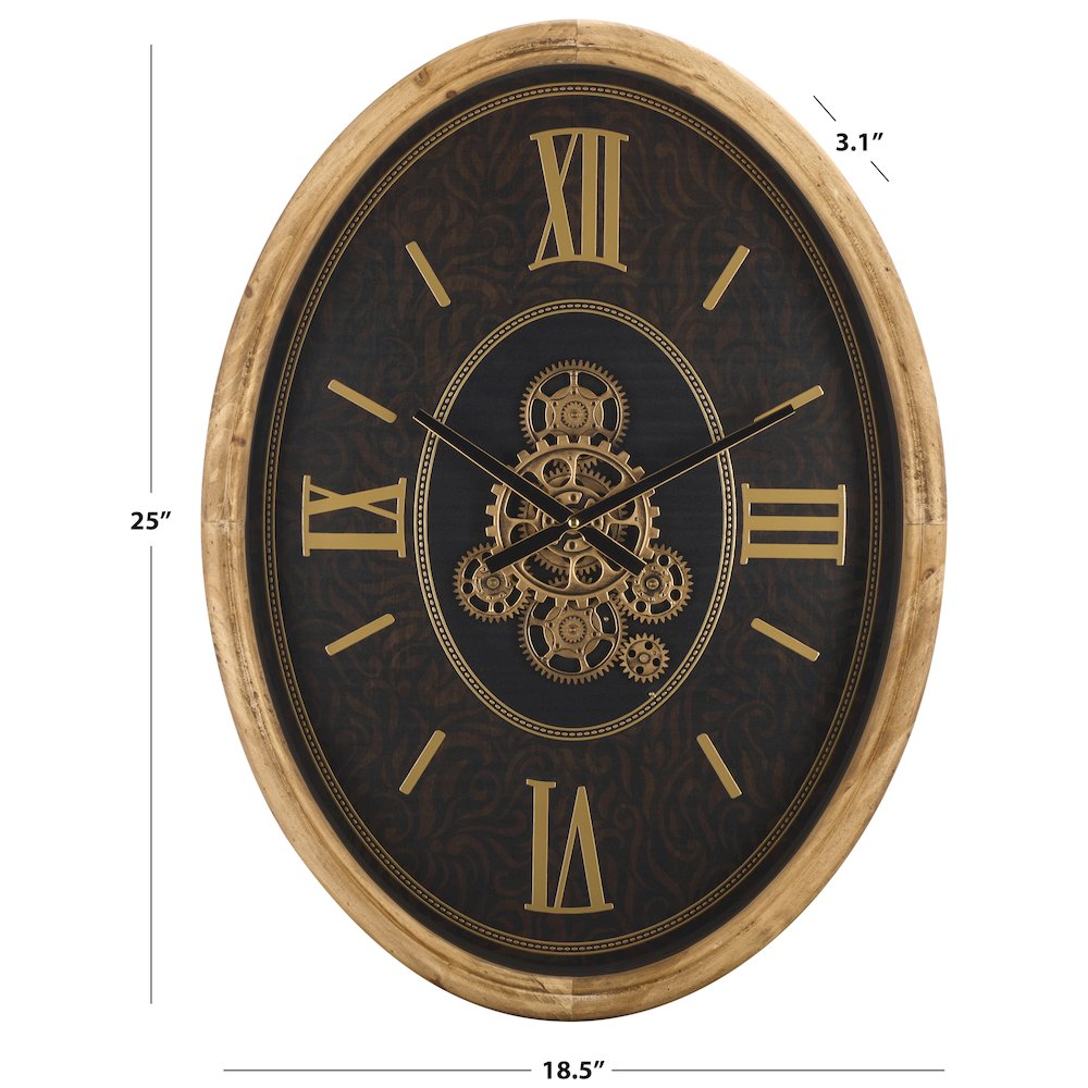 Effi Oval Roman 4 Number Gear Clock/Black/Gold. Picture 3