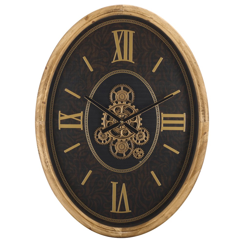 Effi Oval Roman 4 Number Gear Clock/Black/Gold. Picture 4