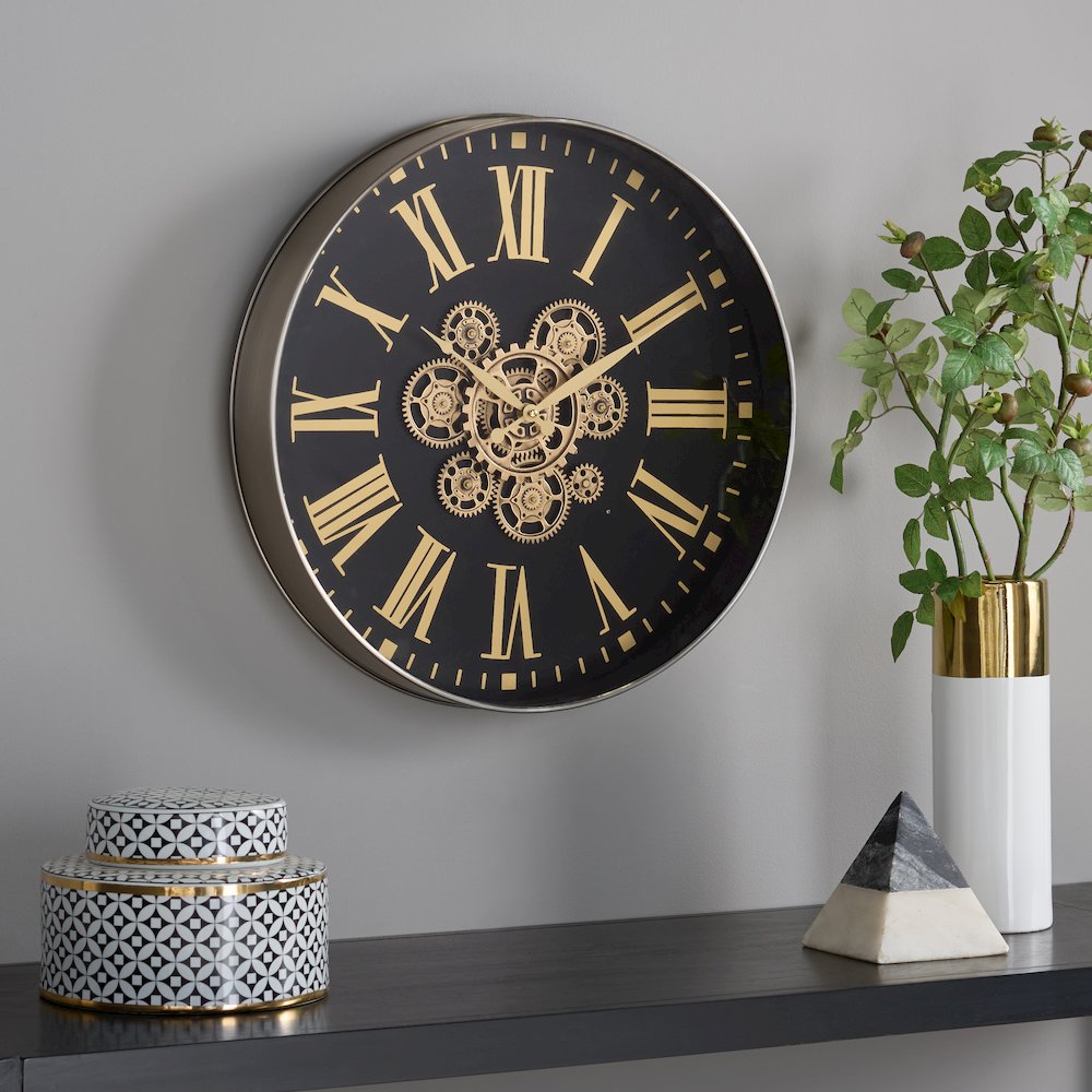 Thatcher Roman Gear Clock/Black/Gold. Picture 1