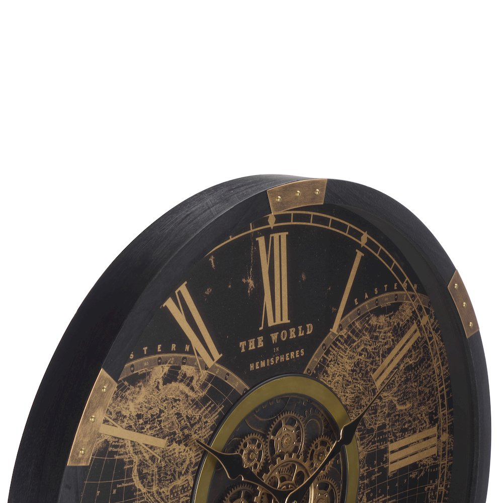 Ephersyn World Gear Wall Clock/Black/Gold. Picture 2