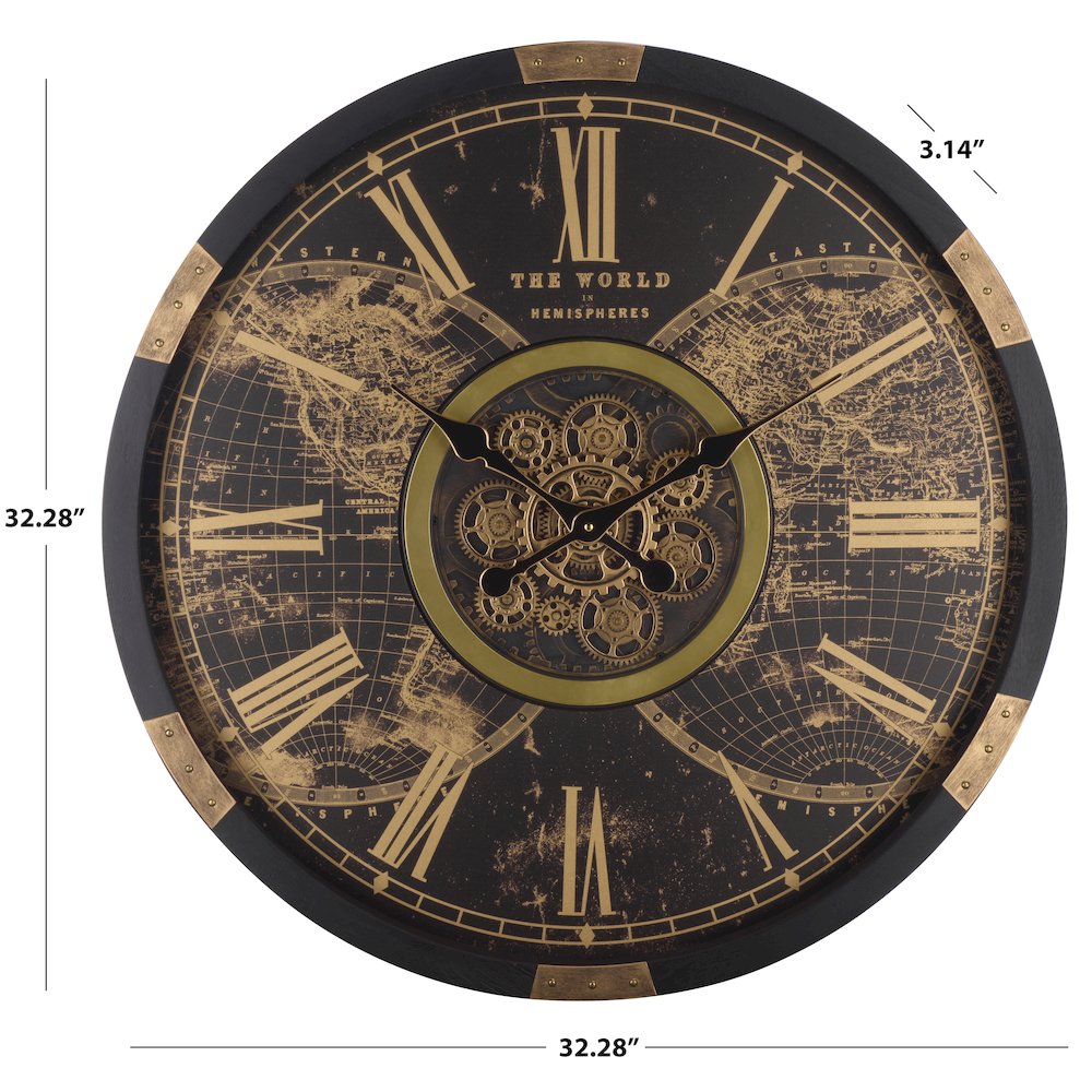 Ephersyn World Gear Wall Clock/Black/Gold. Picture 3