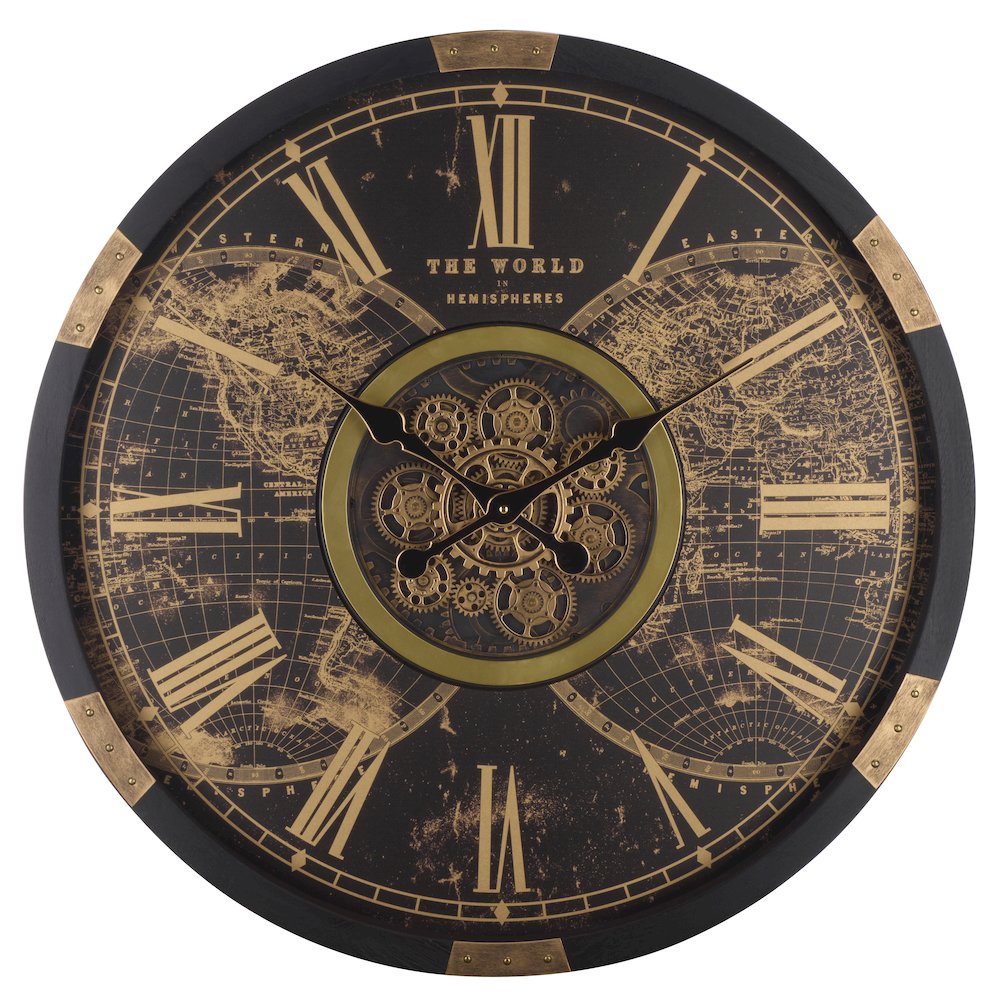 Ephersyn World Gear Wall Clock/Black/Gold. Picture 4