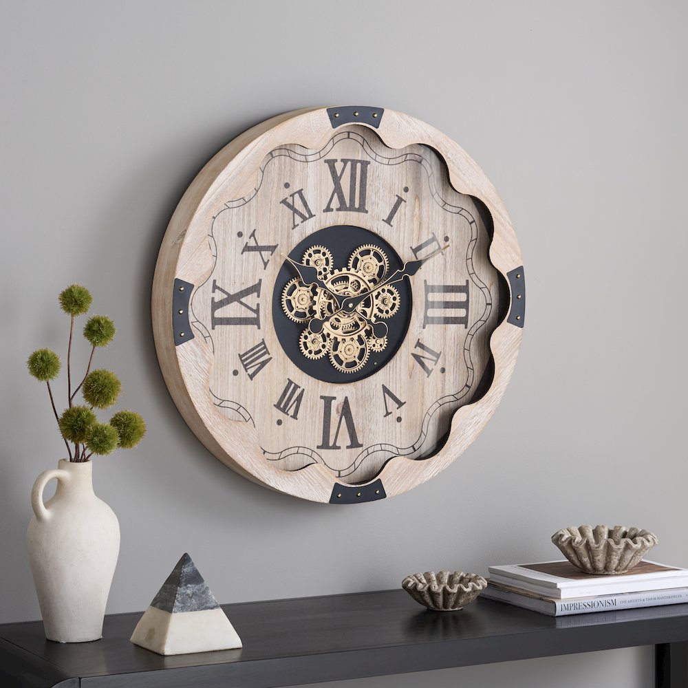 Winifred Roman Gear Wall Clock/Cream. Picture 1