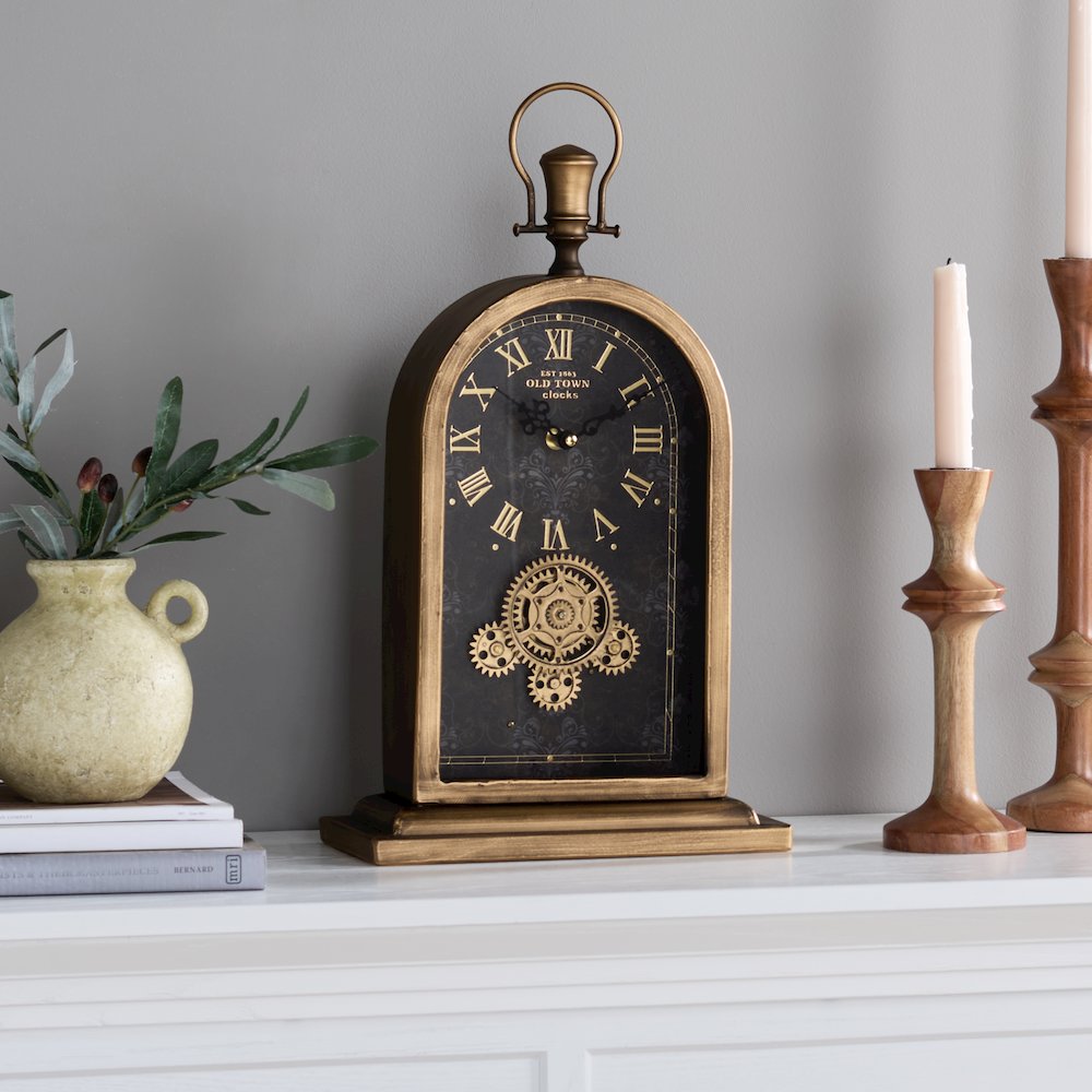 Maximilian Bell Like Gear Table Clock/Black/Gold. Picture 1