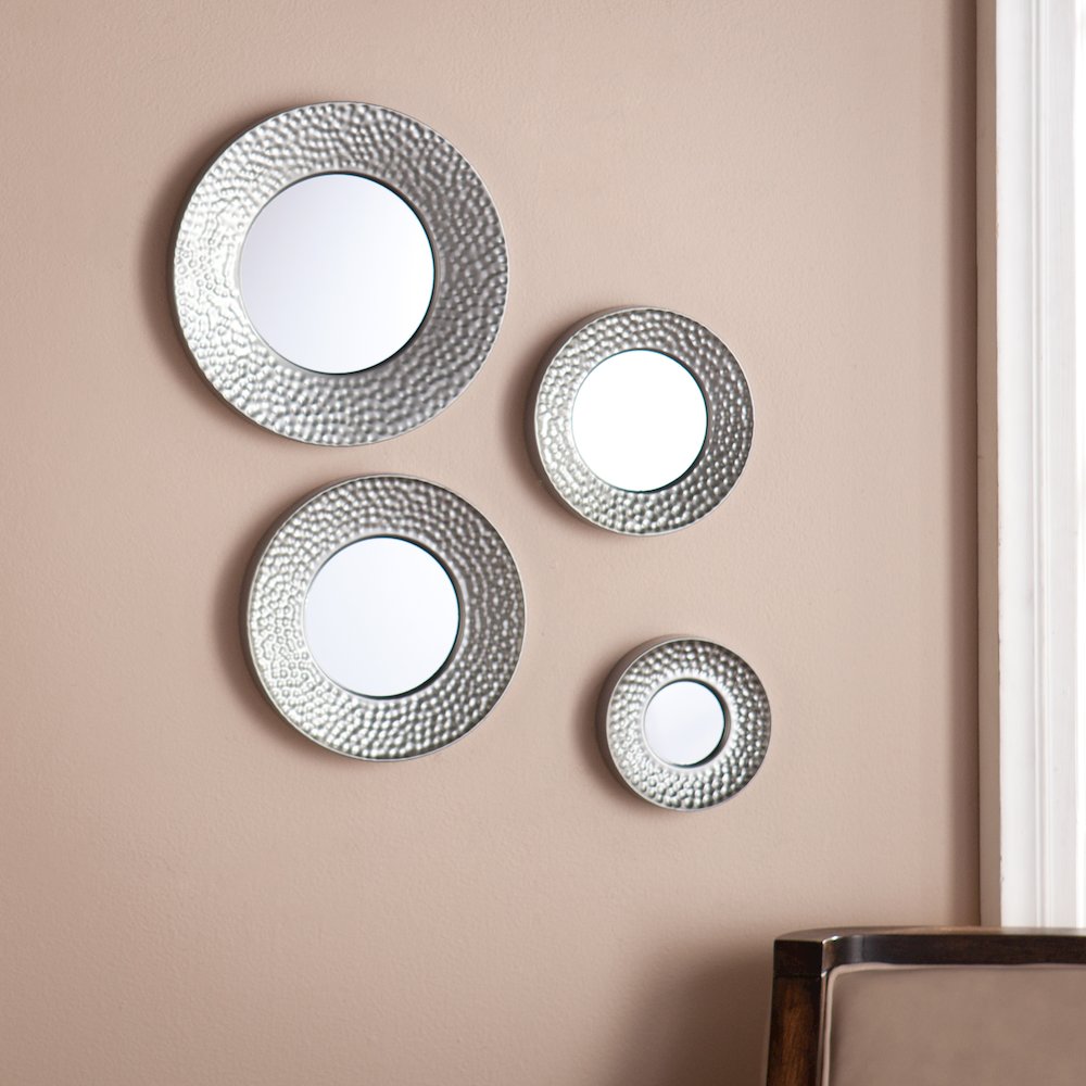 Callari Silver Sphere Wall Mirror 4pc Set- Hammered Silver. Picture 2