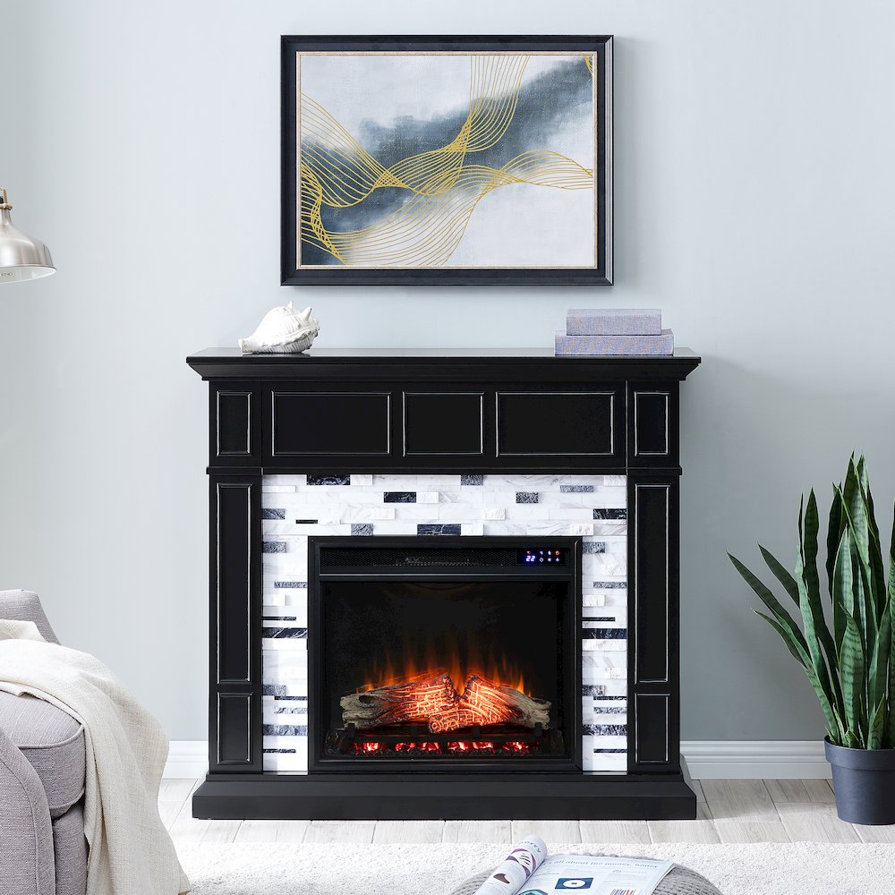 Drovling Marble Touch Screen Electric Fireplace in Black Color. Picture 3