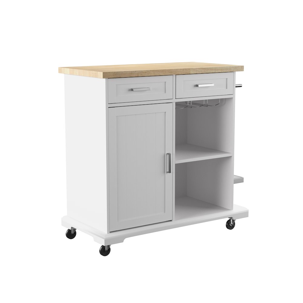 Warkin Rolling Kitchen Island Storage in White Color. Picture 1