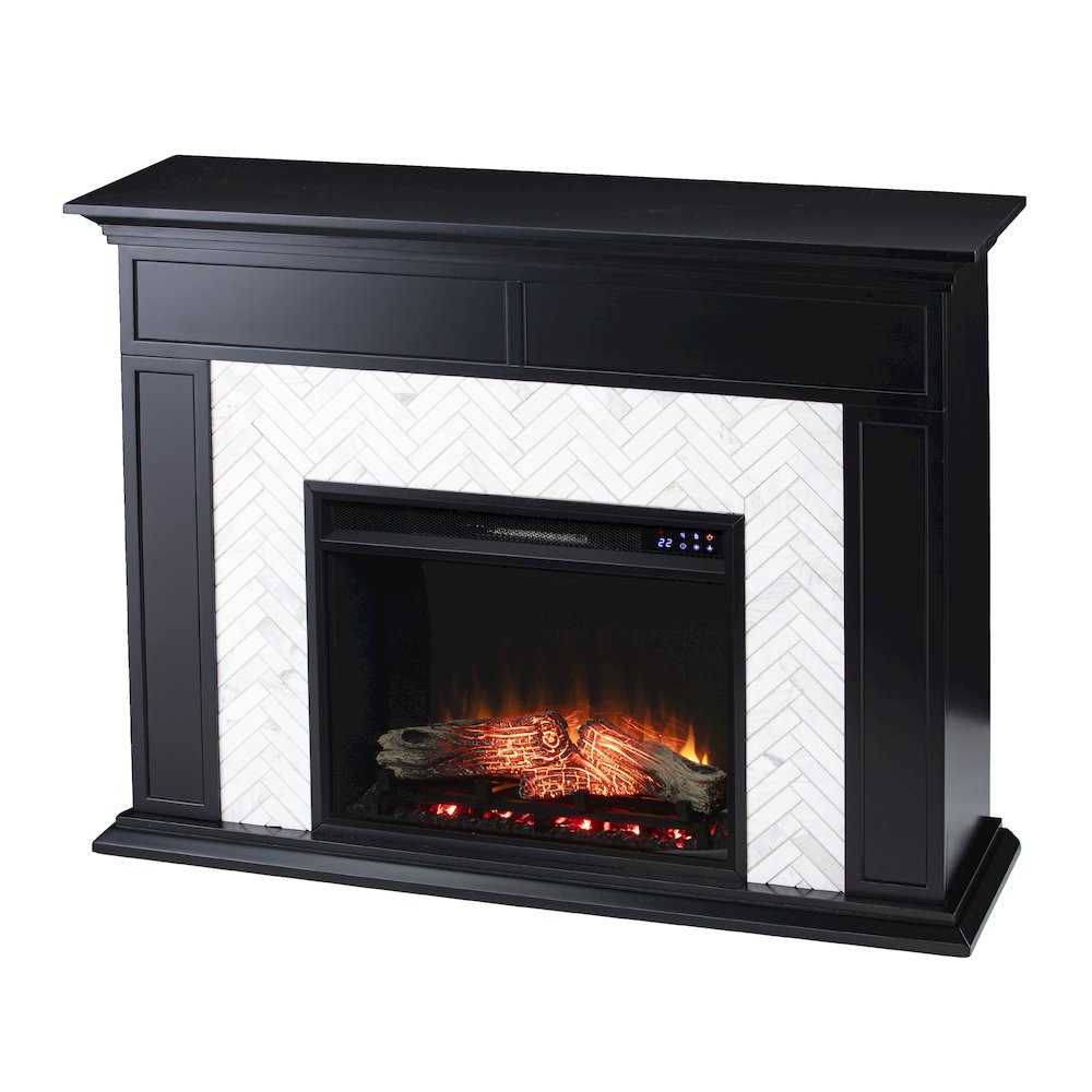 Torlington Marble Tiled Touch Screen Electric Fireplace in Black Color. Picture 1