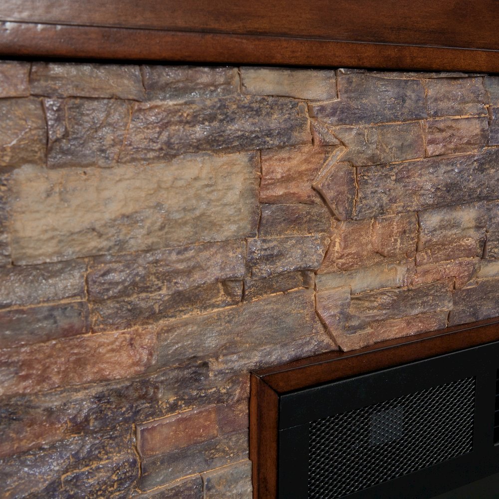 Canyon Heights Faux Stone Electric Fireplace in Brown Color. Picture 4