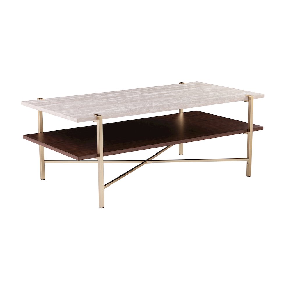 Ardmillan Rectangular Cocktail Table Storage in Brass Color. Picture 1