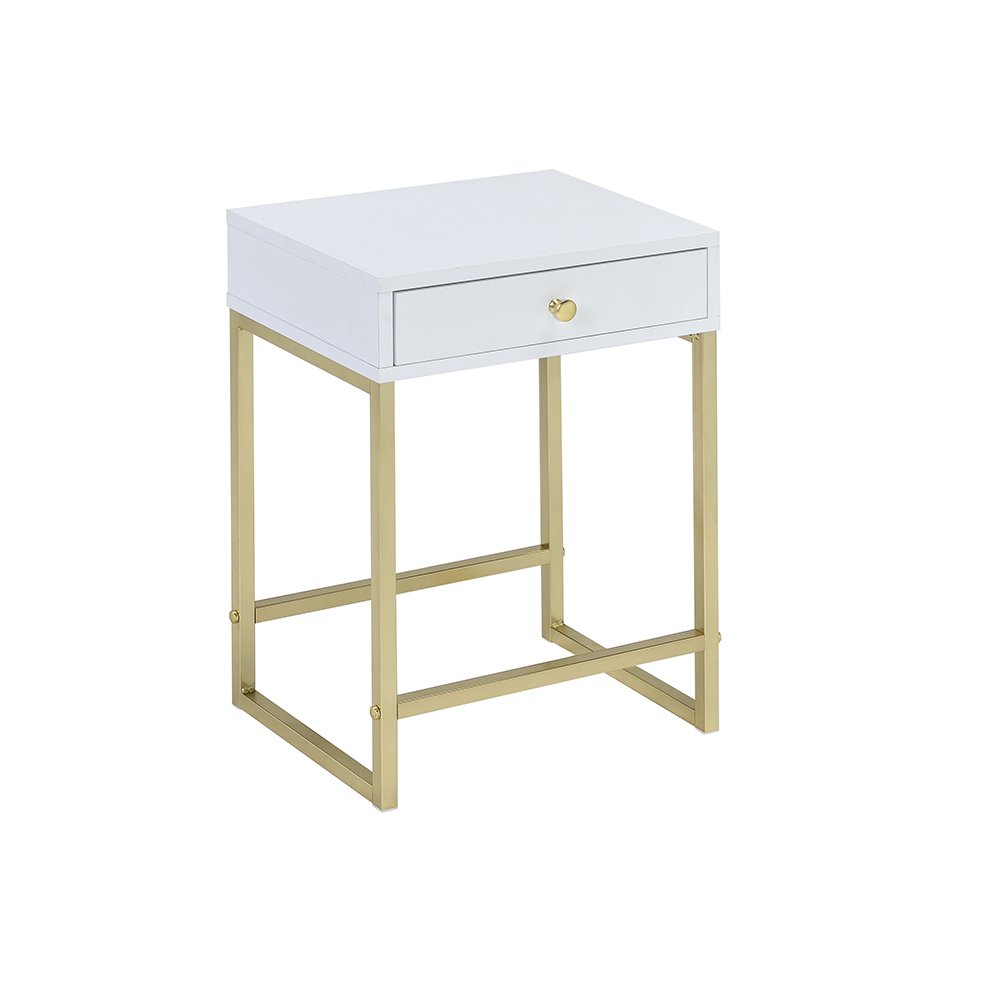 Coleen Side Table, White & Brass. Picture 1