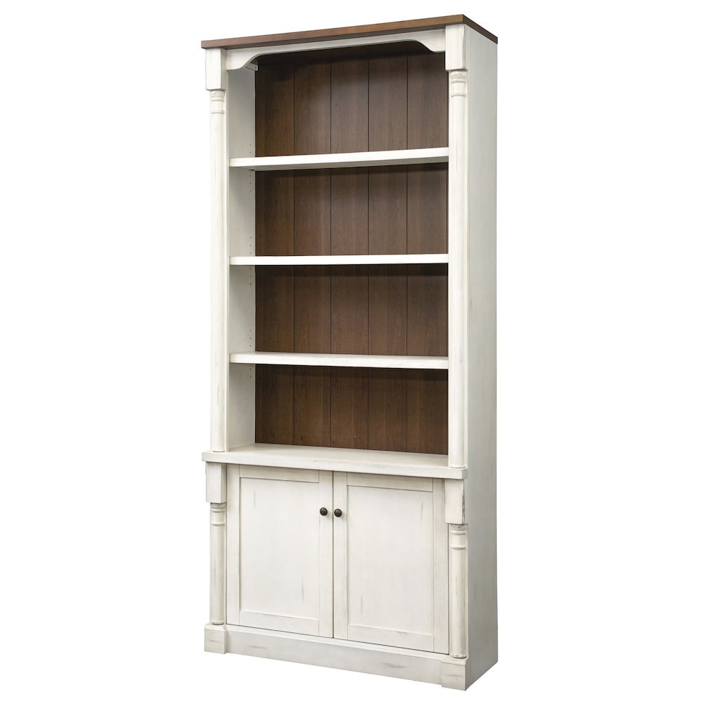 Durham Rustic 8' Wood Bookcase With Doors, White. Picture 1