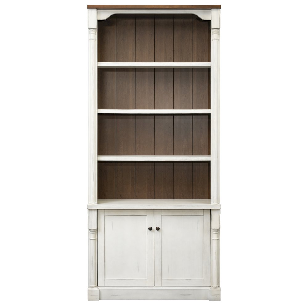 Durham Rustic 8' Wood Bookcase With Doors, White. Picture 2
