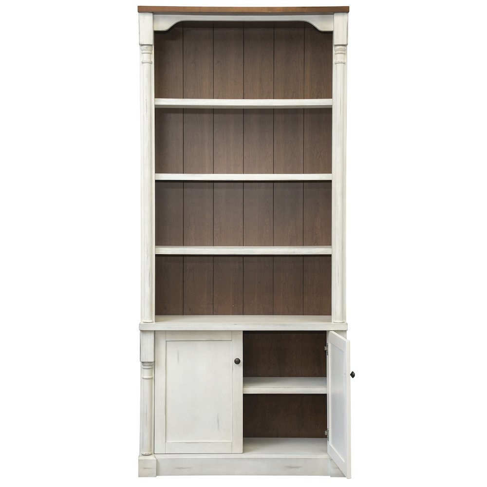 Durham Rustic 8' Wood Bookcase With Doors, White. Picture 3