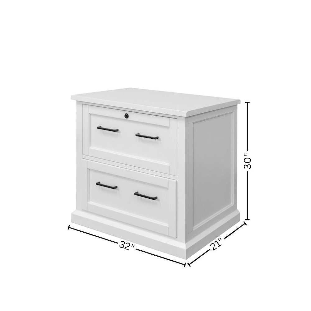 Wood Lateral File Cabinet, 2 Locking File Drawers, White Finish. Picture 8