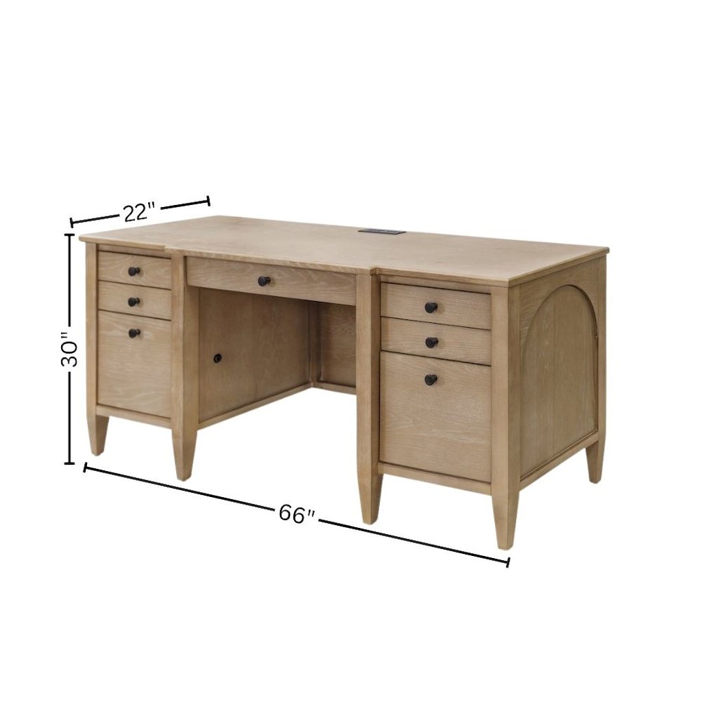 Wood Credenza Desk, 7 Drawers, 2 Locking Files, Power Center, Brown. Picture 9