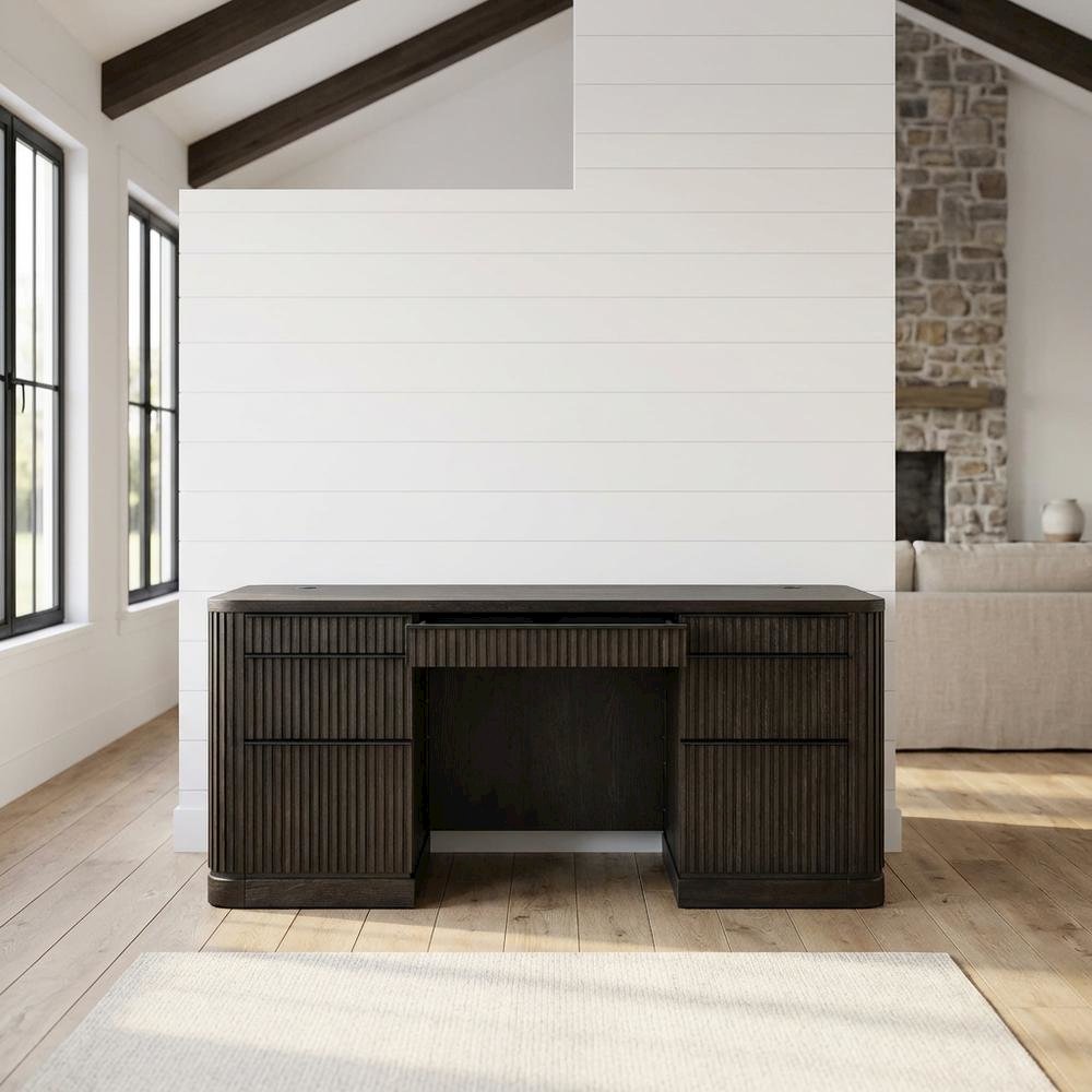 Contemporary Credenza in Warm Finish with Ample Storage. Picture 2