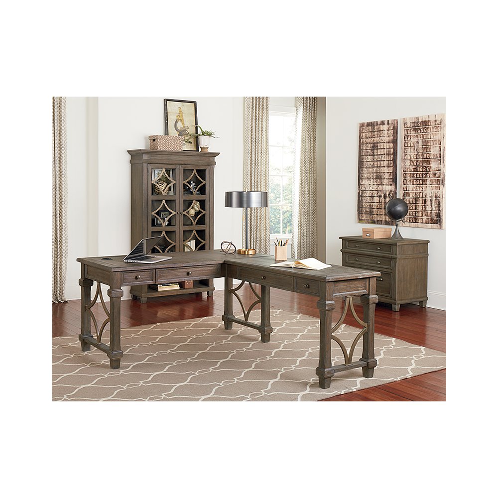 Carson Wood Open L-Desk & Return, Gray. Picture 4