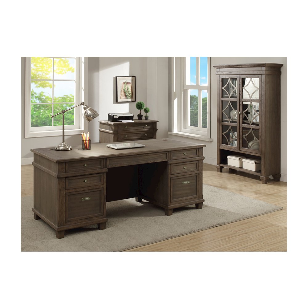 Carson Wood Double Pedestal Executive Desk, Gray. Picture 3