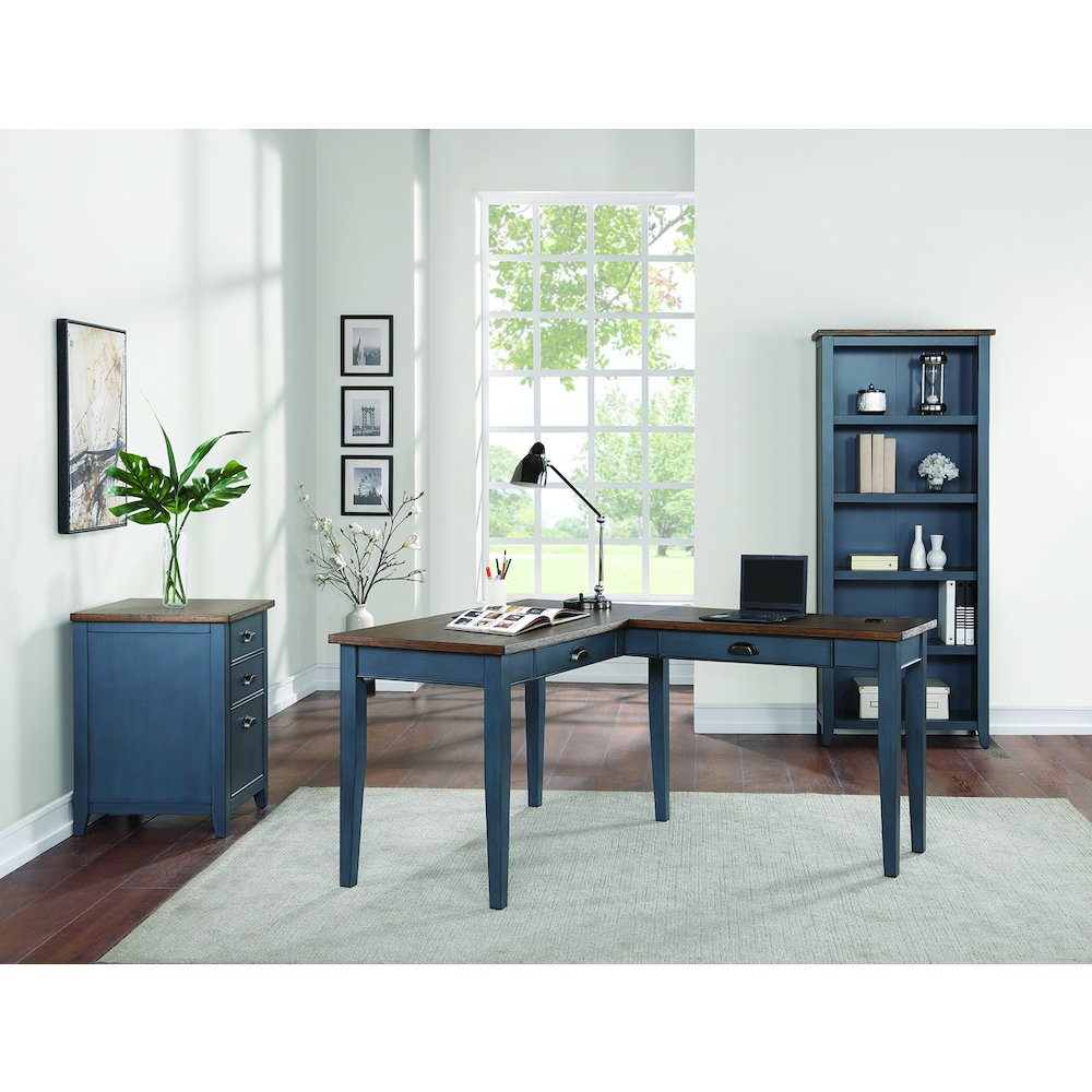 Fairmont Farmhouse Three Drawer Wood File Cabinet, Blue. Picture 10