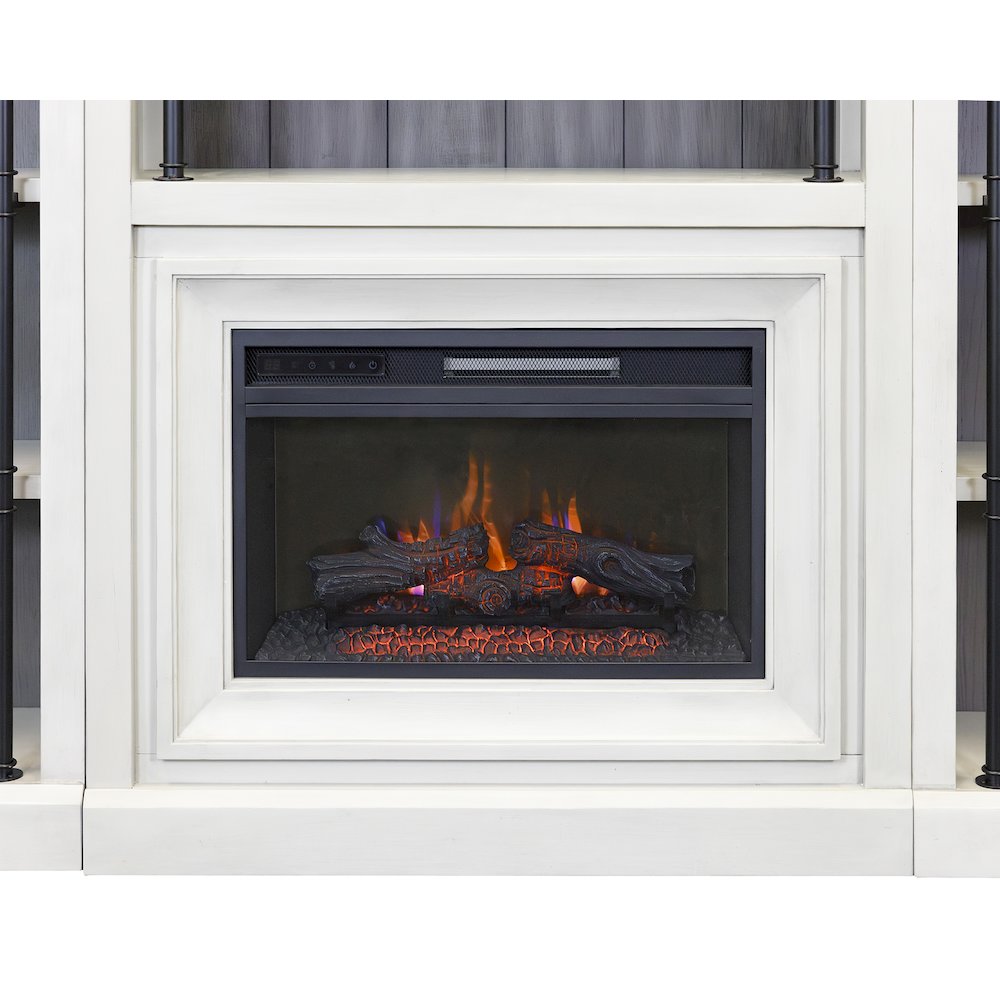 Toulouse Three 8' Tall Bookcase Wall With Fireplace and Ladder, Storage. Picture 4