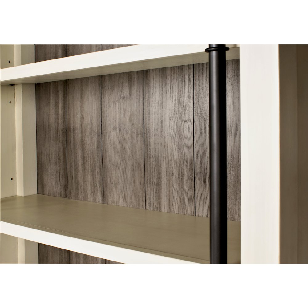 8' Tall Bookcase Wall With Ladder, Storage Organizer, Aged Chateau White. Picture 7