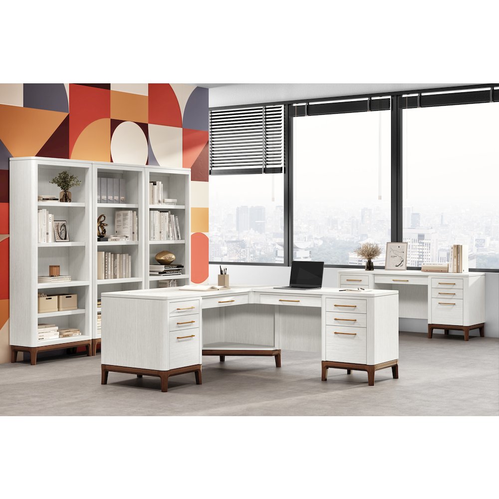 Contemporary Laminate Wood Office Desk, Writing Table, Storage Credenza, White. Picture 11
