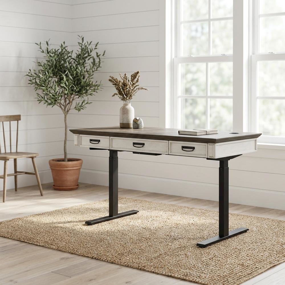 White Wood Writing Desk With Classic Rustic Design For Home Office Use. Picture 2