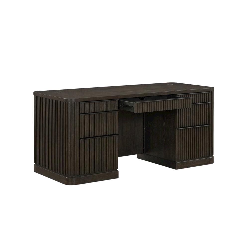 Contemporary Credenza in Warm Finish with Ample Storage. Picture 1