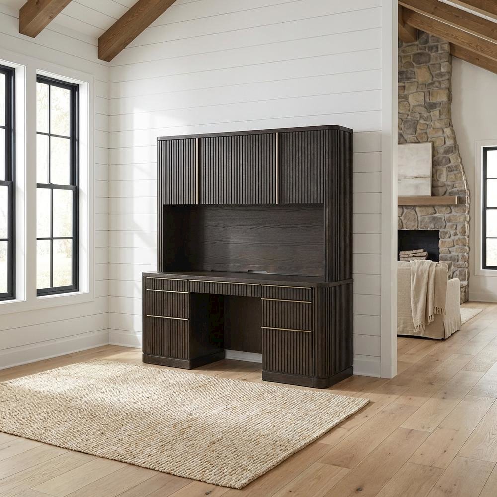 Contemporary Modern Credenza in Neutral Finish with Ample Storage. Picture 2