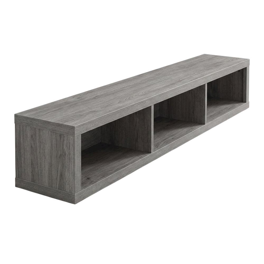 Floating TV Stand Wall Mounted Console, Gray Wood Entertainment Shelf. Picture 1