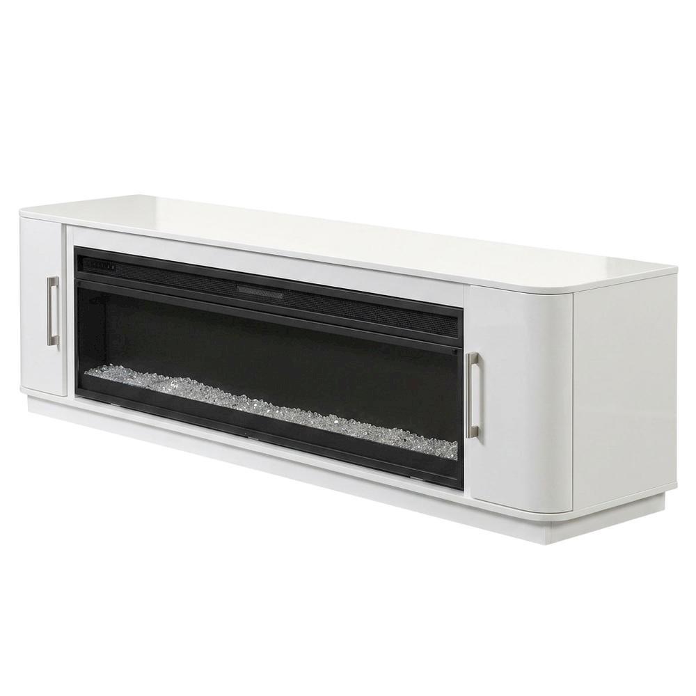 White Wide Fireplace Console, Solid Wood Fully Assembled TV Stand. Picture 1