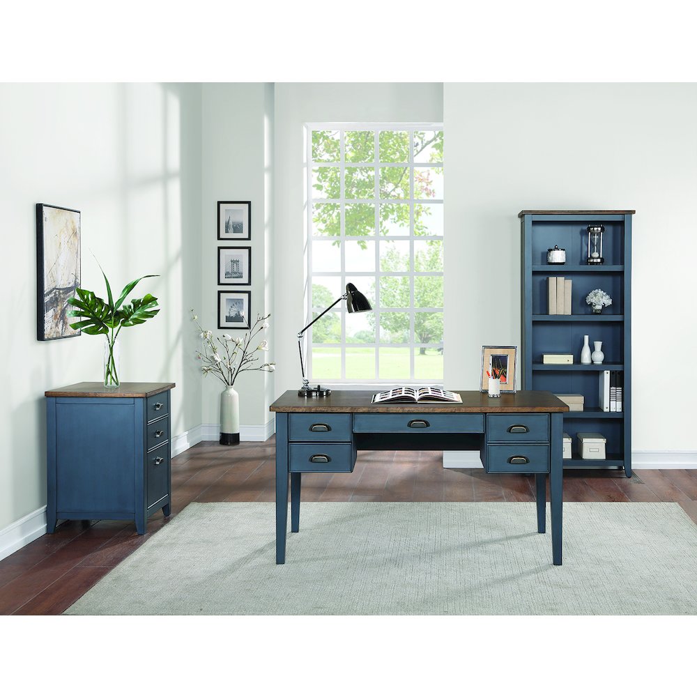 Fairmont Farmhouse Three Drawer Wood File Cabinet, Blue. Picture 11