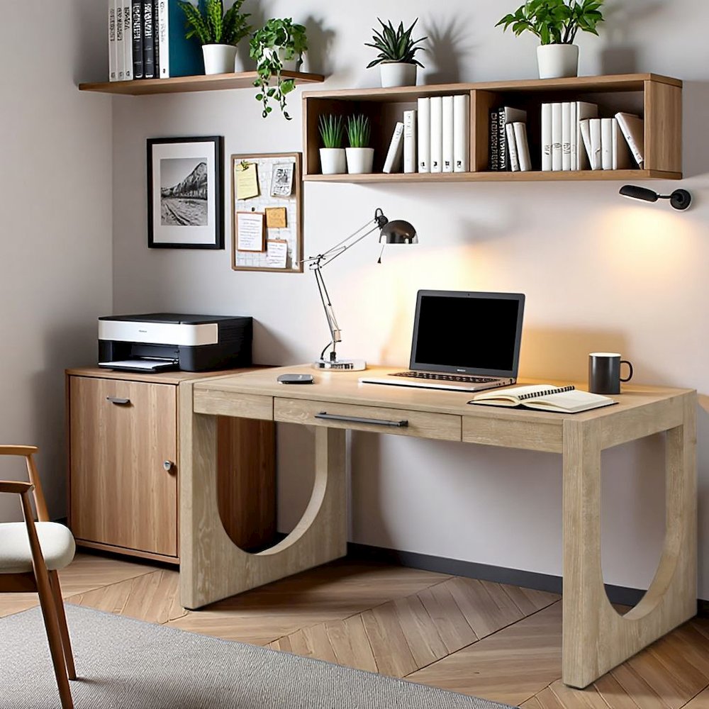 Modern Light Brown Desk – 55 Inch Computer Desk With Long Table Design. Picture 4