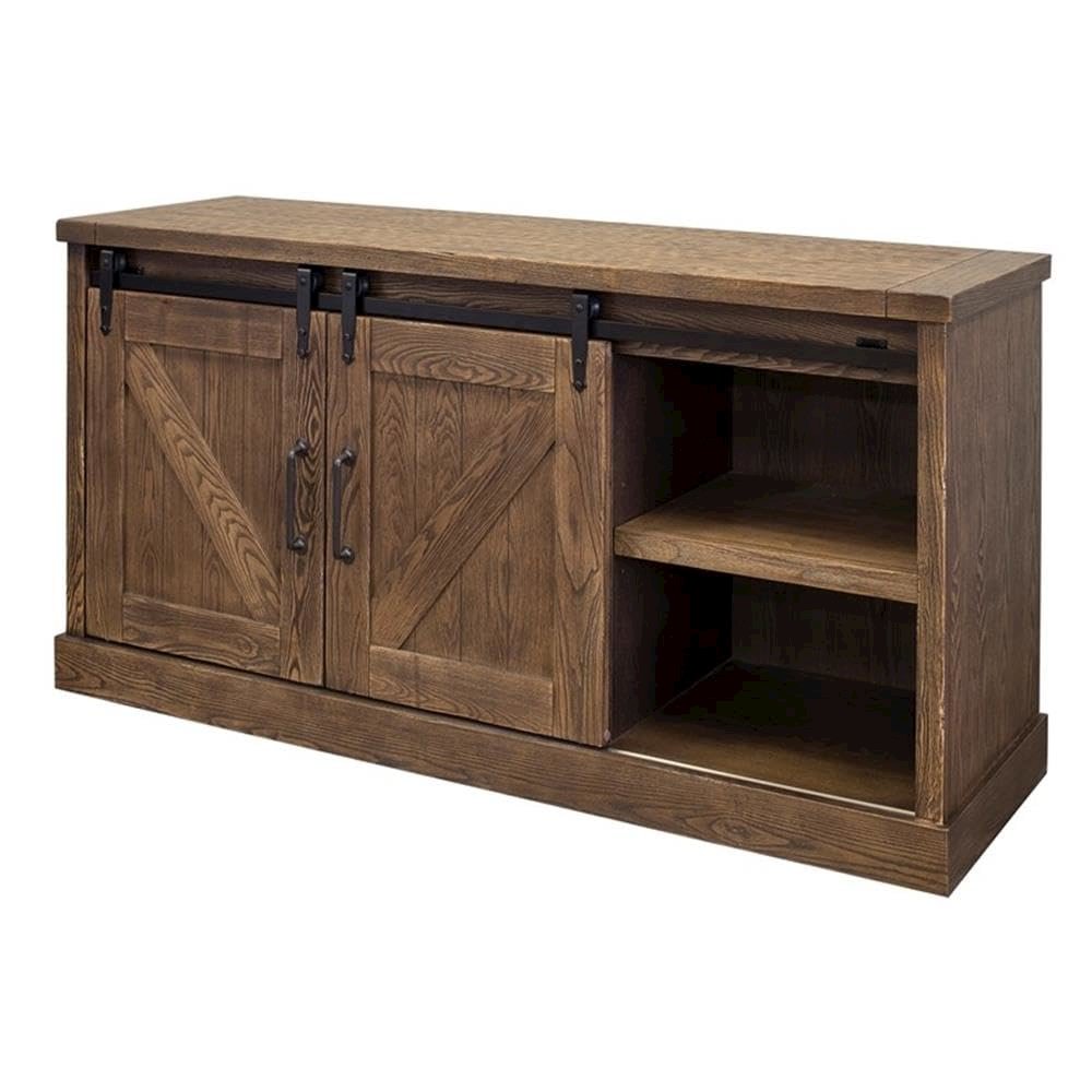 Avondale 60" TV Console, Barn Door, Brown. Picture 1