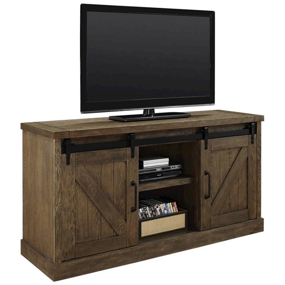 Avondale 60" TV Console, Barn Door, Brown. Picture 3
