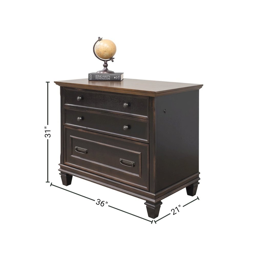 Brown Wood File Cabinet with Lock, 3-Drawer Lateral Filing Cabinet. Picture 8