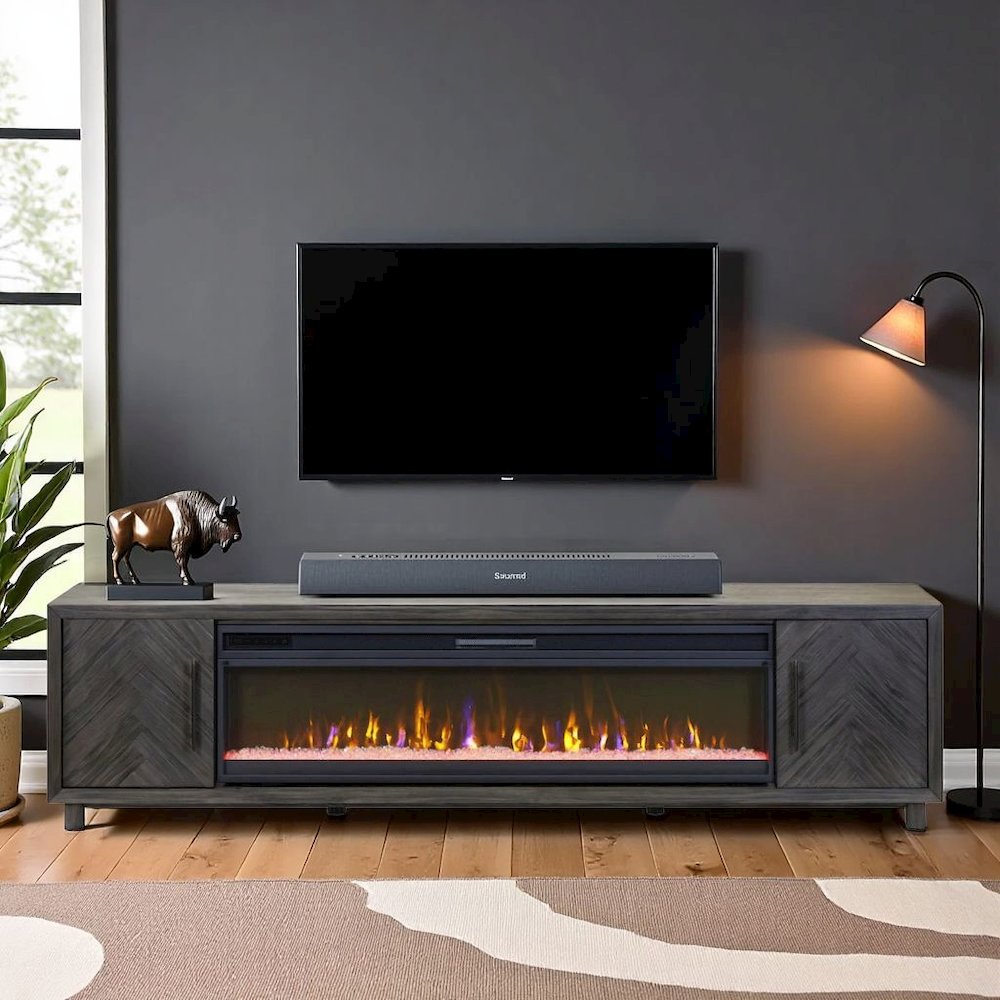Gray Electric Fireplace TV Stand, Entertainment Console for Living Room. Picture 2