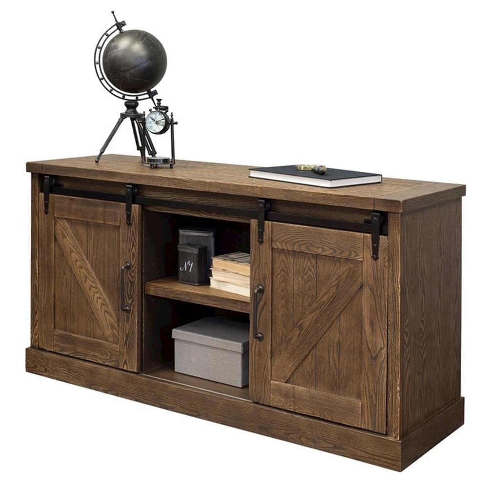 Avondale 60" TV Console, Barn Door, Brown. Picture 7
