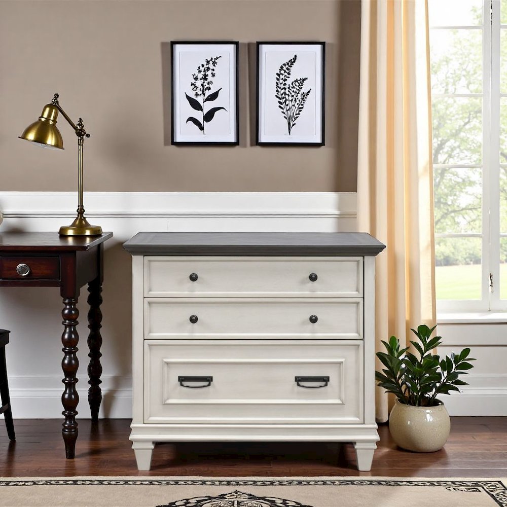White Wood File Cabinet with Lock, 3-Drawer Lateral Filing Cabinet. Picture 2